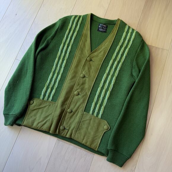 Vintage Towncraft Cardigan Medium Green Wool Suede 60s Pennys Made in USA - Picture 9 of 9
